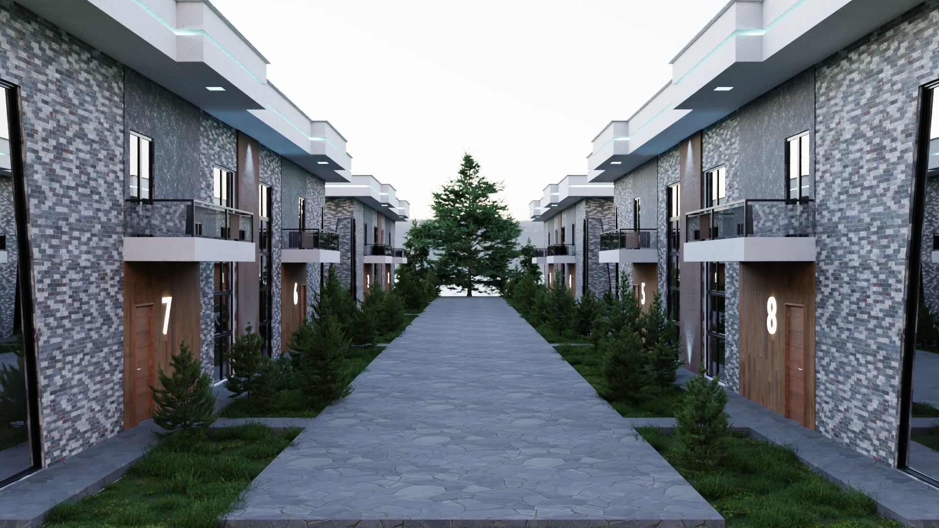 Blender Twin Villa Scene Low-poly 3D model_1