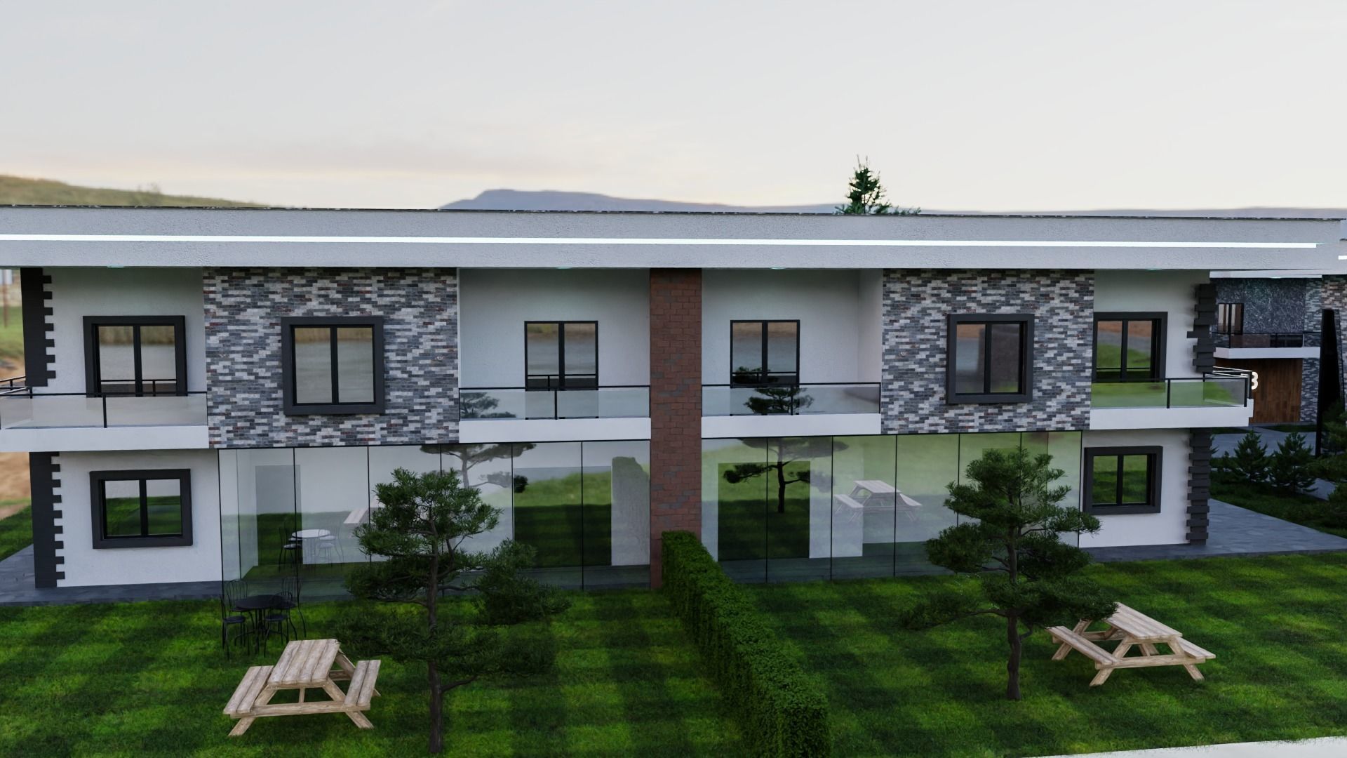 Blender Twin Villa Scene Low-poly 3D model_3