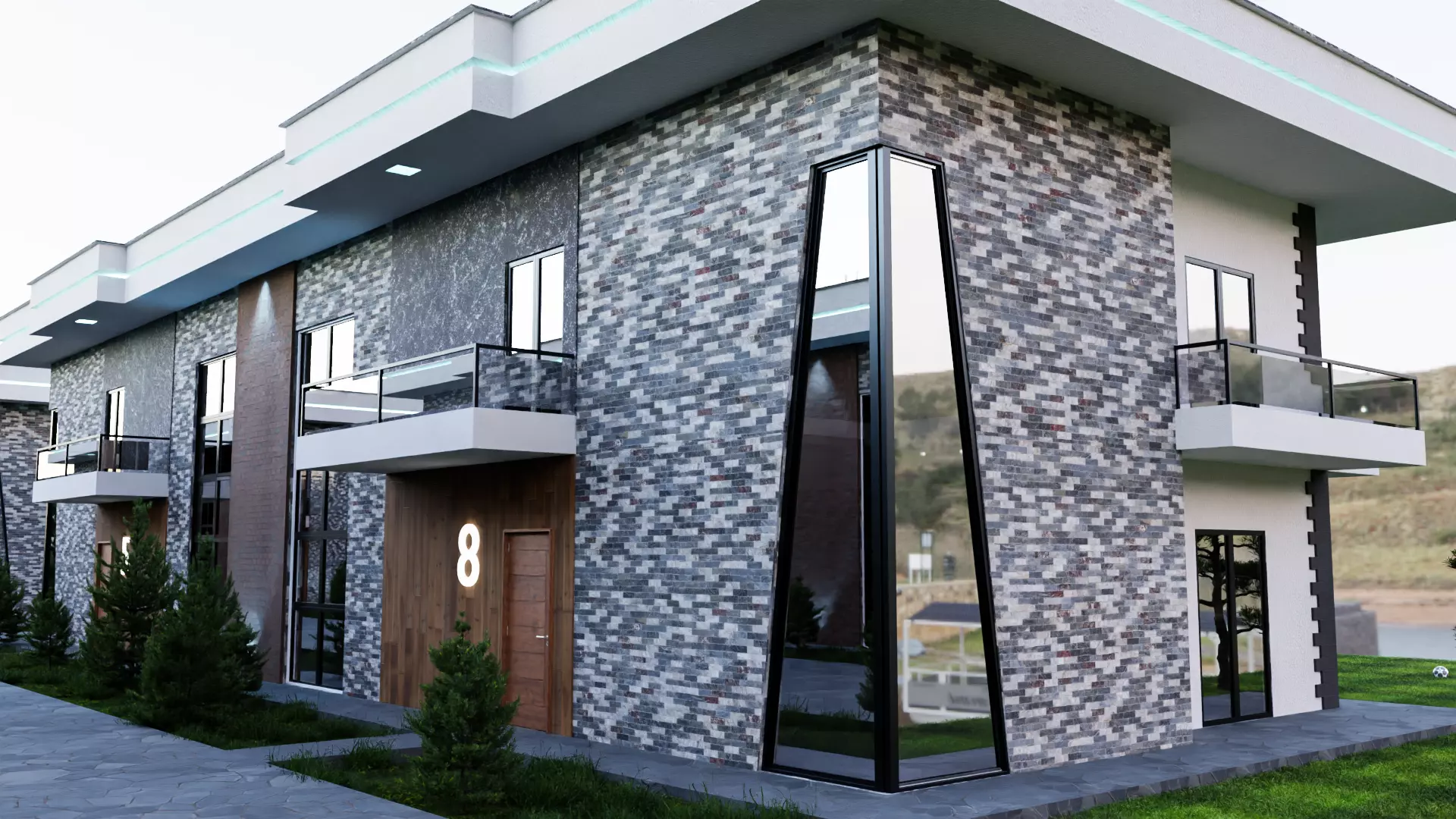 Blender Twin Villa Scene Low-poly 3D model_0