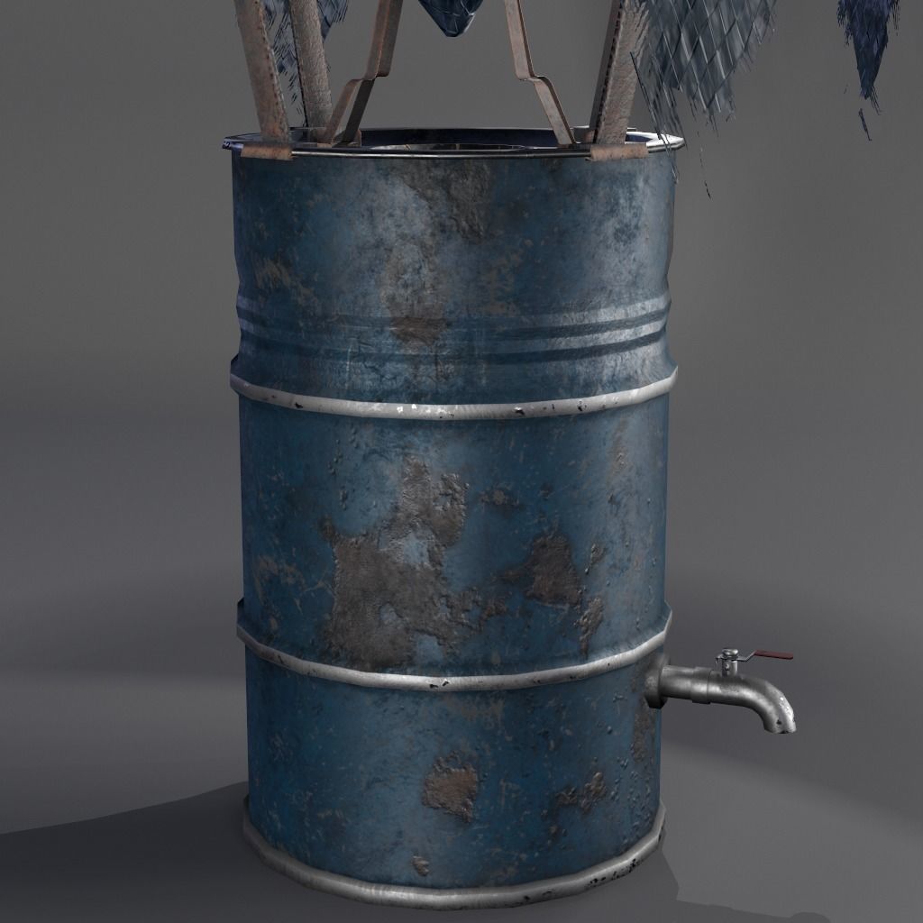 RainWaterBarrelCollector barrel with cloth Low-poly 3D model_6