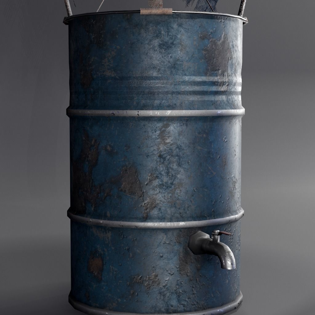 RainWaterBarrelCollector barrel with cloth Low-poly 3D model_7