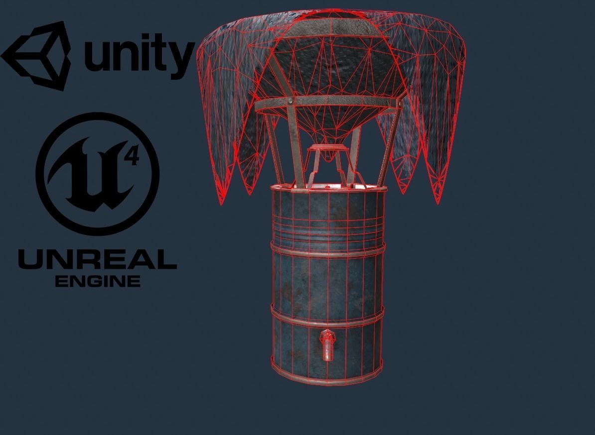 RainWaterBarrelCollector barrel with cloth Low-poly 3D model_8