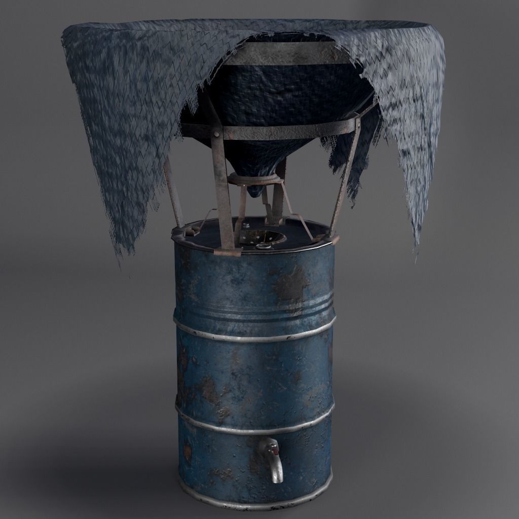 RainWaterBarrelCollector barrel with cloth Low-poly 3D model_1