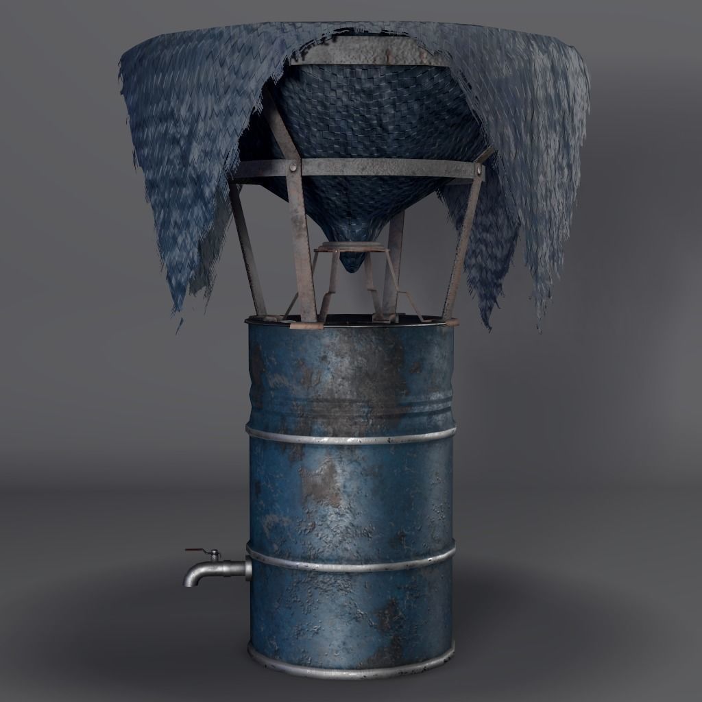 RainWaterBarrelCollector barrel with cloth Low-poly 3D model_3