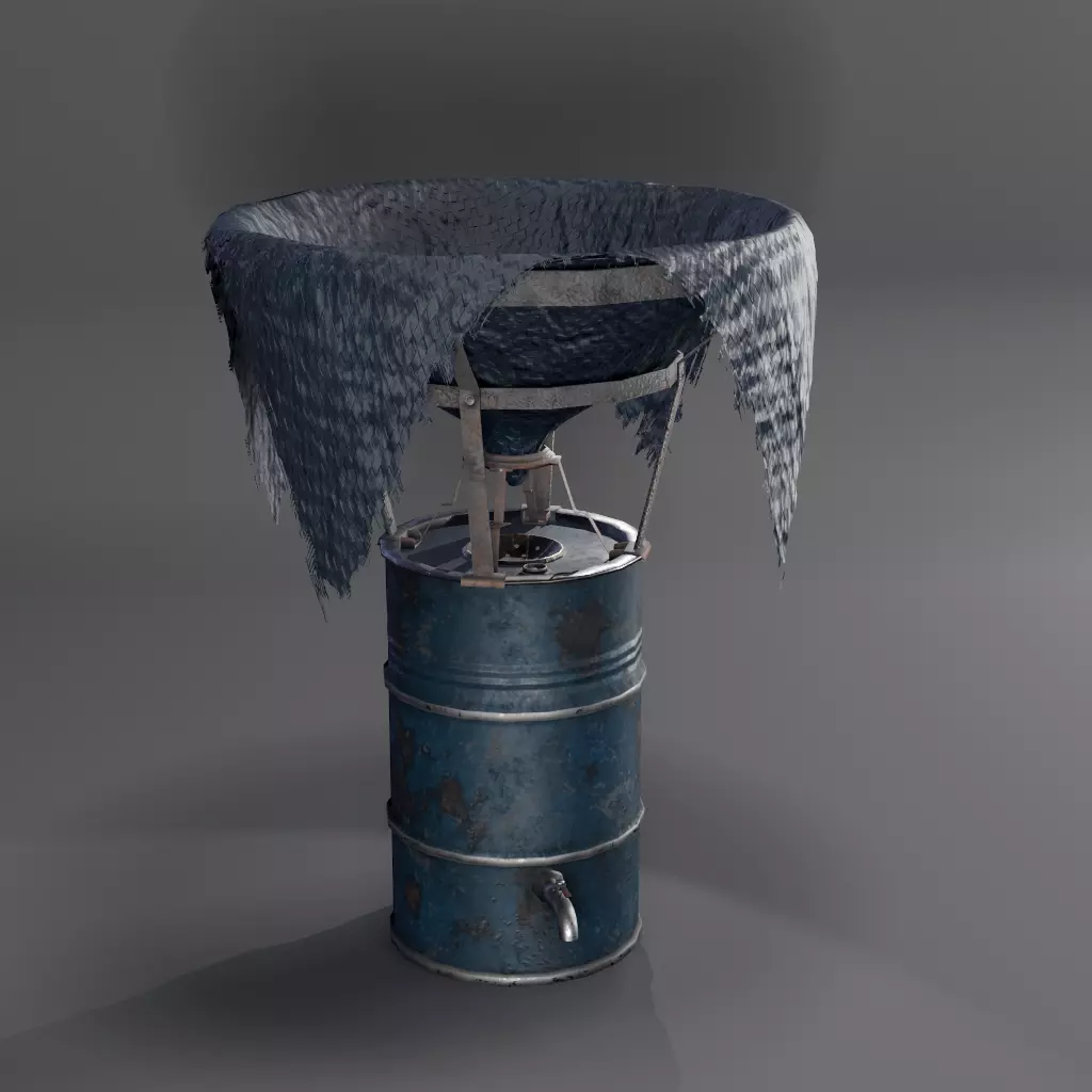 RainWaterBarrelCollector barrel with cloth Low-poly 3D model_0