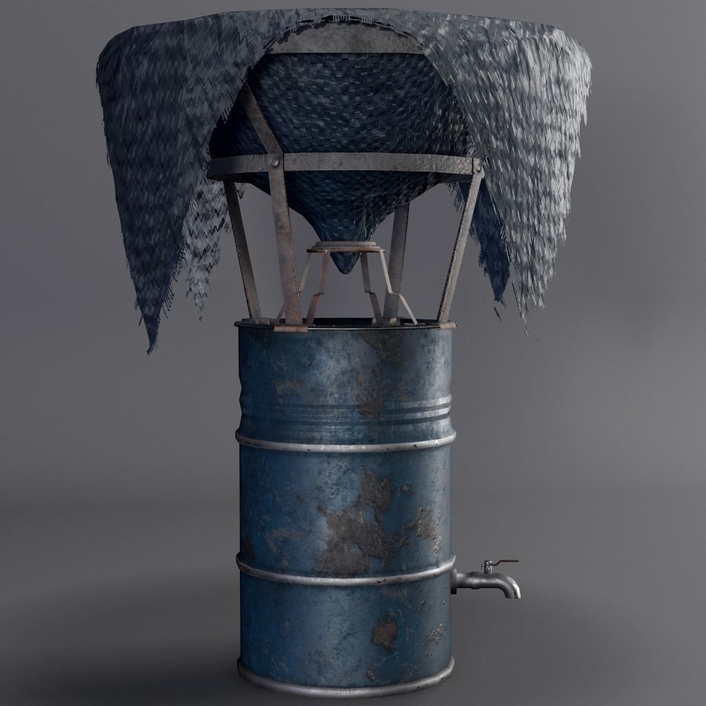 RainWaterBarrelCollector barrel with cloth Low-poly 3D model_2