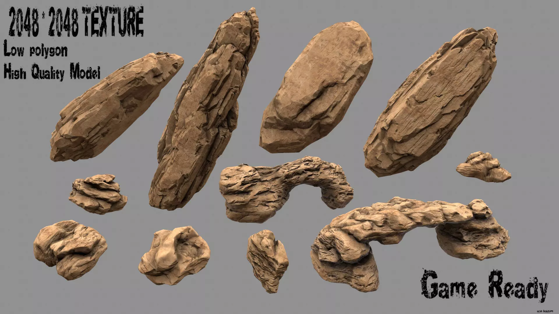 Rock Set of rocks and stones Low-poly 3D model_0