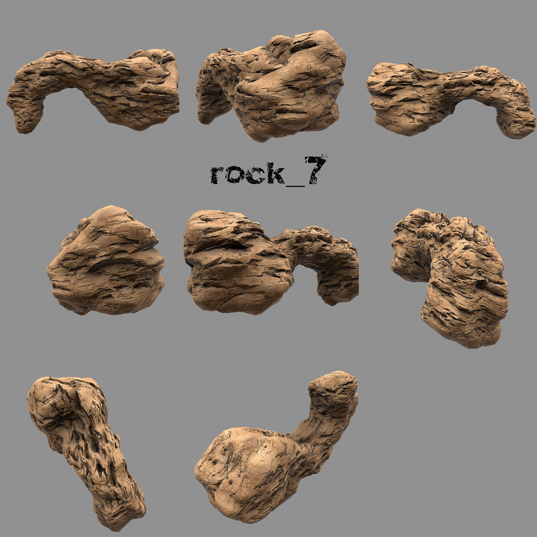 Rock Set of rocks and stones Low-poly 3D model_10