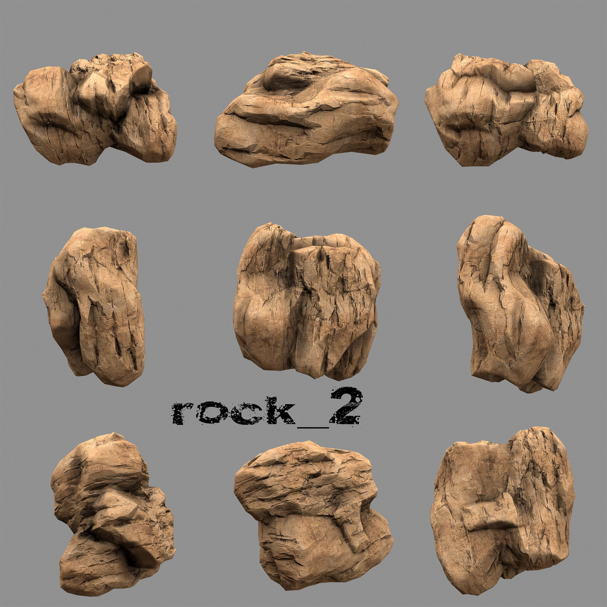 Rock Set of rocks and stones Low-poly 3D model_8