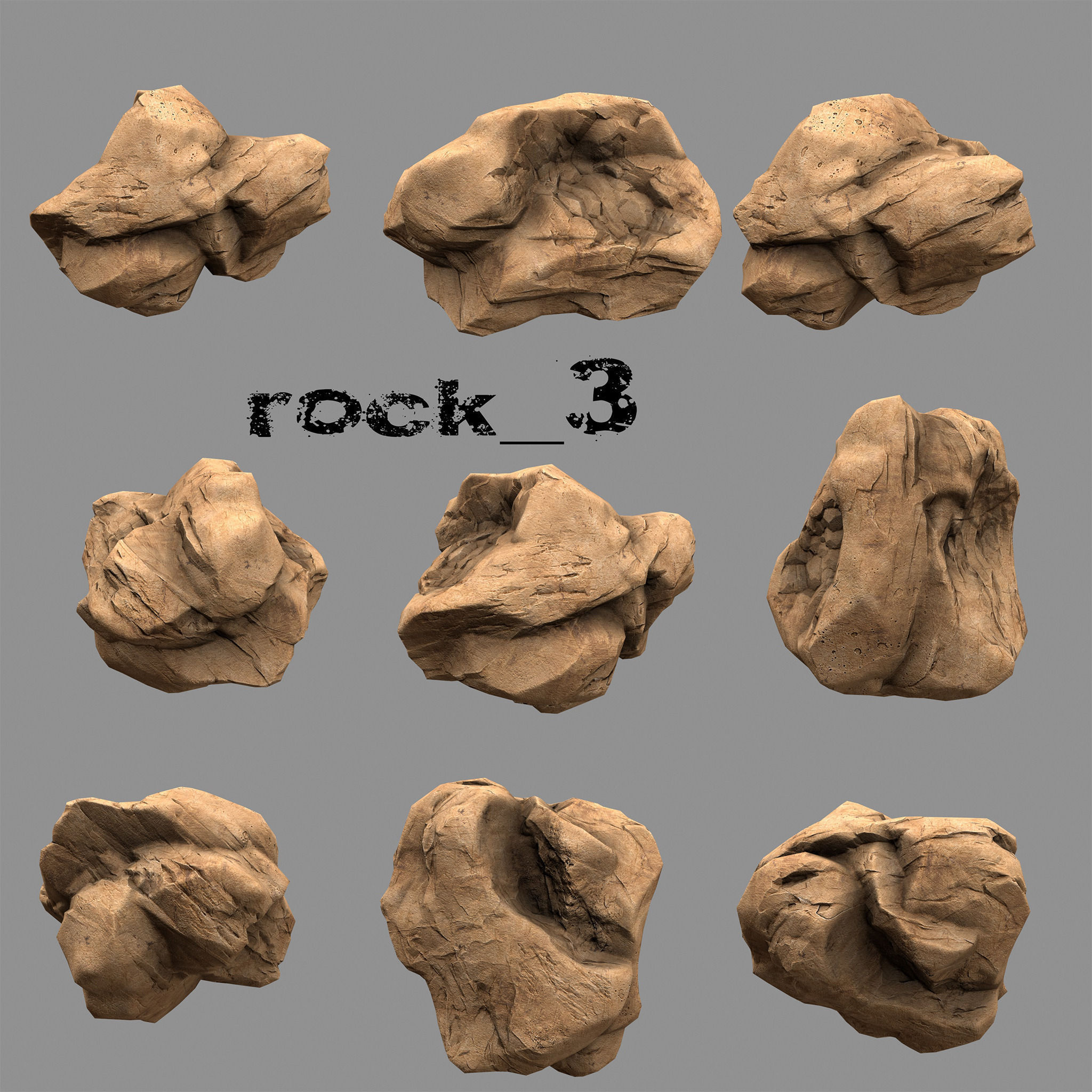 Rock Set of rocks and stones Low-poly 3D model_5