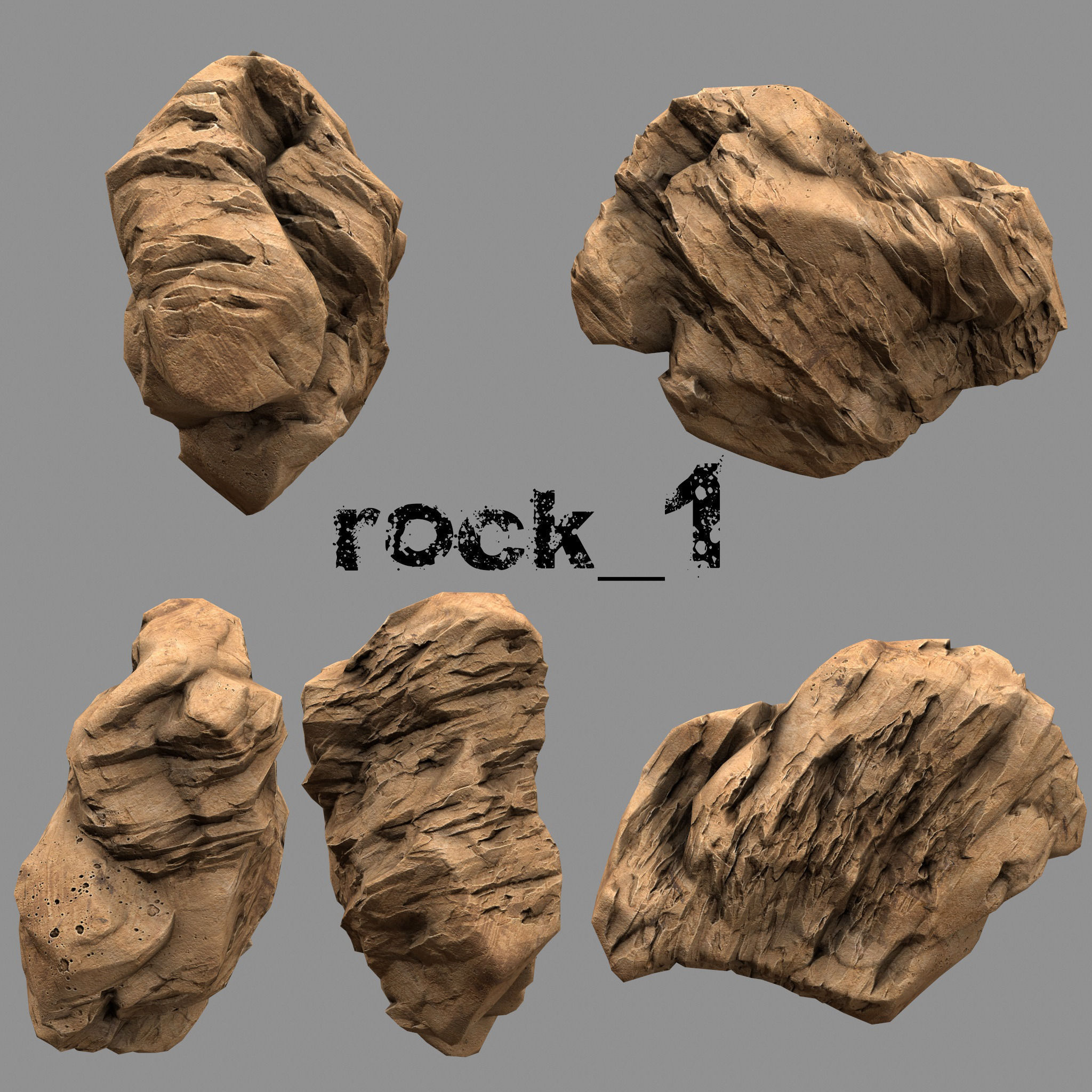 Rock Set of rocks and stones Low-poly 3D model_1