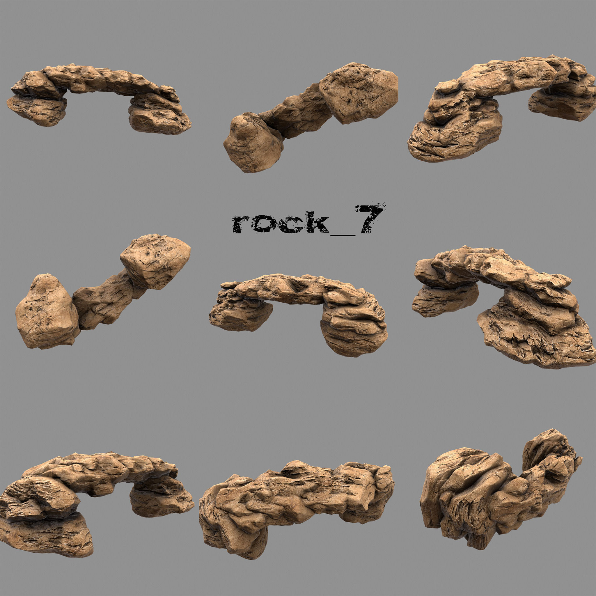 Rock Set of rocks and stones Low-poly 3D model_3