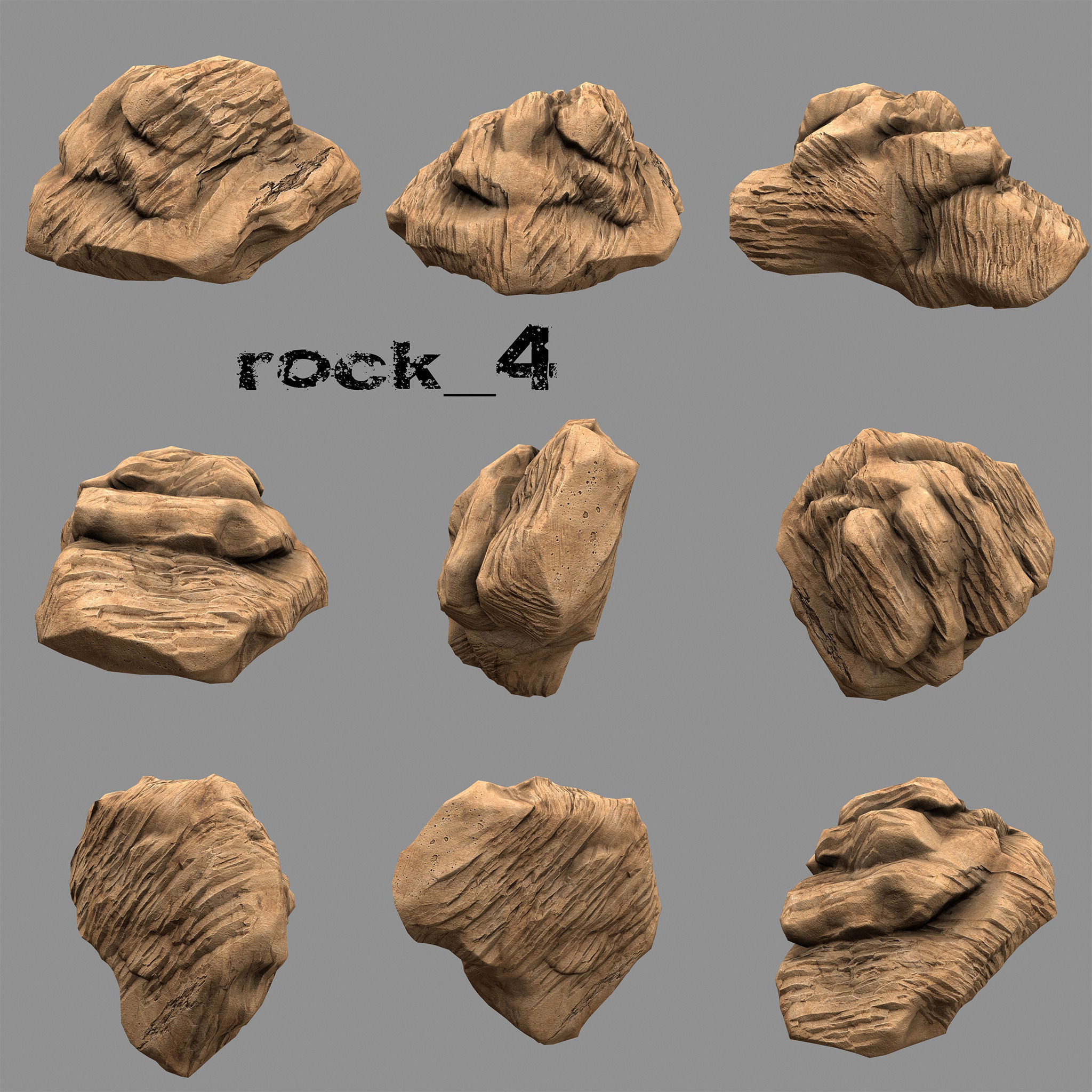 Rock Set of rocks and stones Low-poly 3D model_6