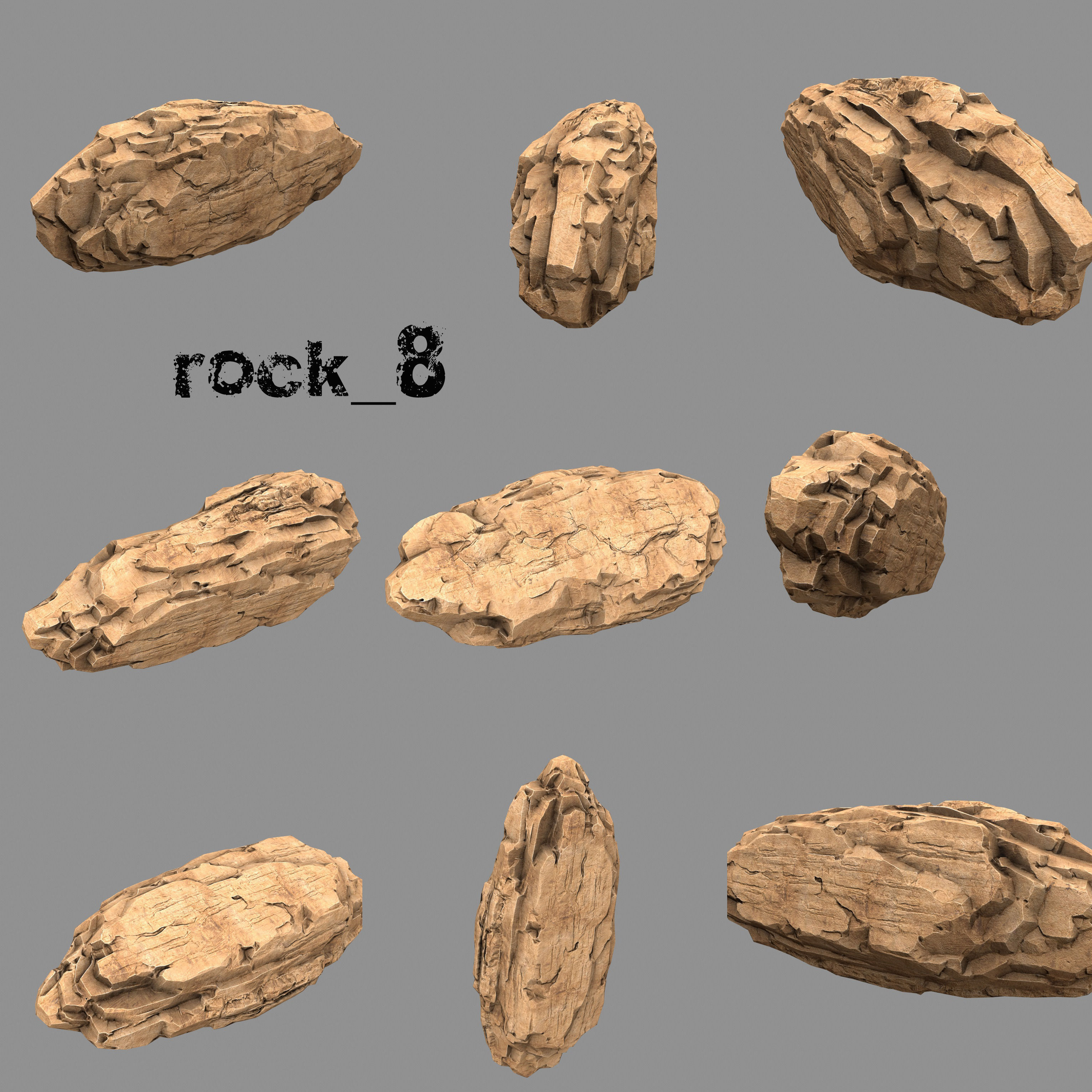Rock Set of rocks and stones Low-poly 3D model_4