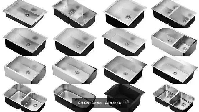 Set Sink-Blanco undermount stainless steel kitchen sink 3D Model Collection
