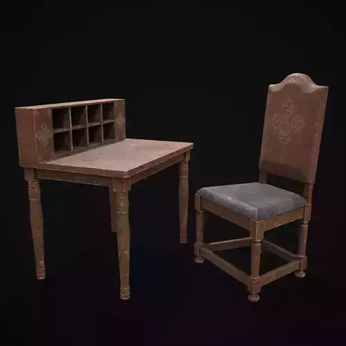 Elegant Short Writing Desk and Chair 3D Model Collection