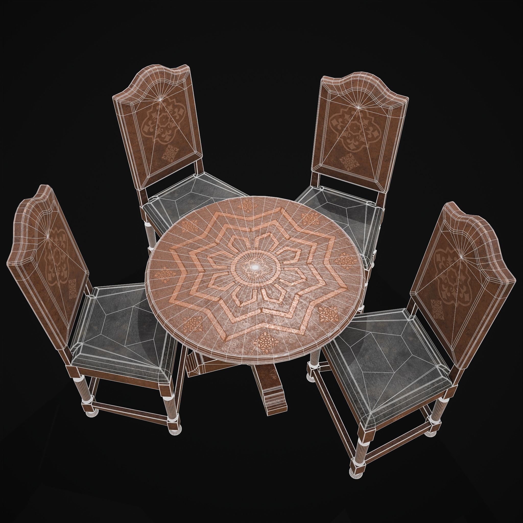 Elegant Round Table and Chairs 3D Model Collection_5