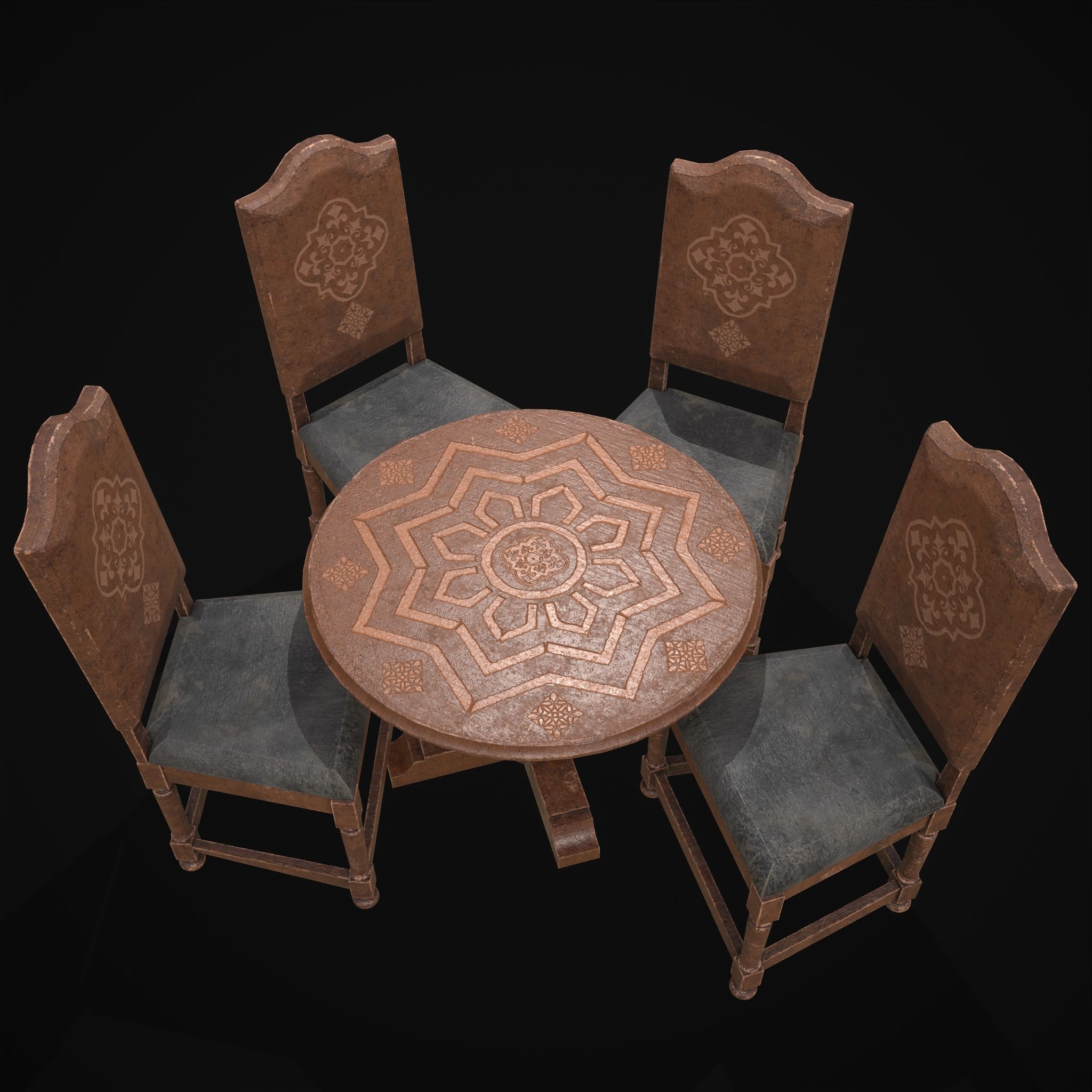 Elegant Round Table and Chairs 3D Model Collection_4