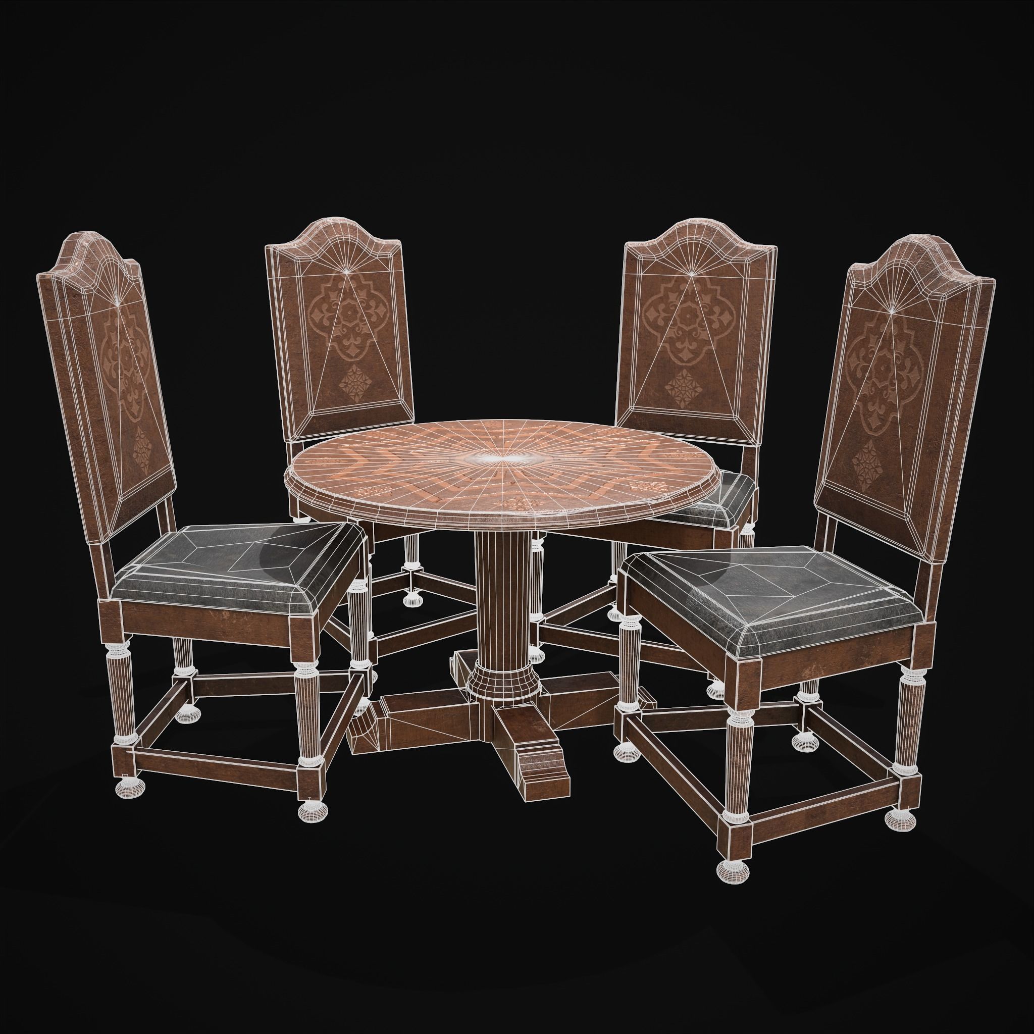 Elegant Round Table and Chairs 3D Model Collection_3
