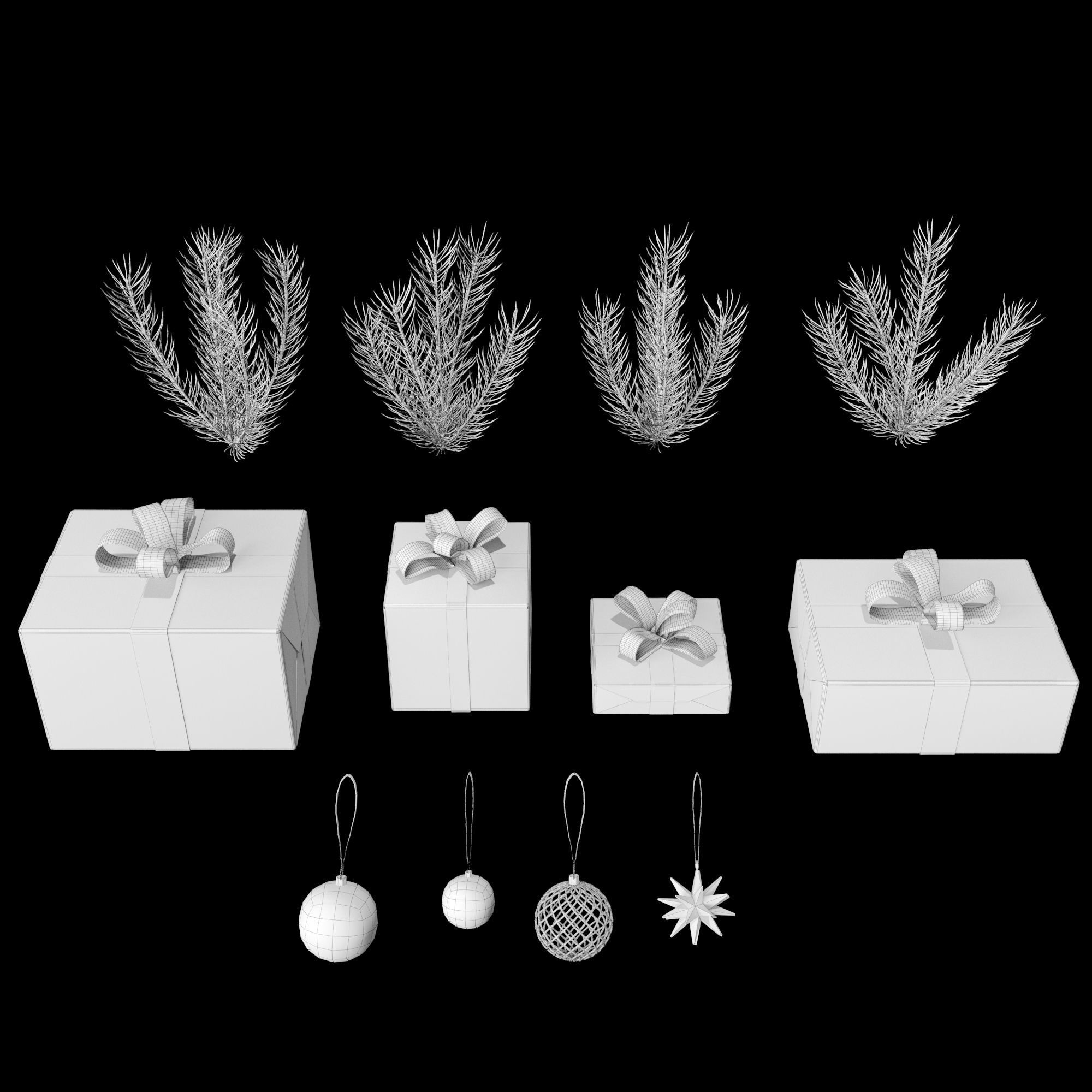 Christmas tree with decorations and presents 3D model_2