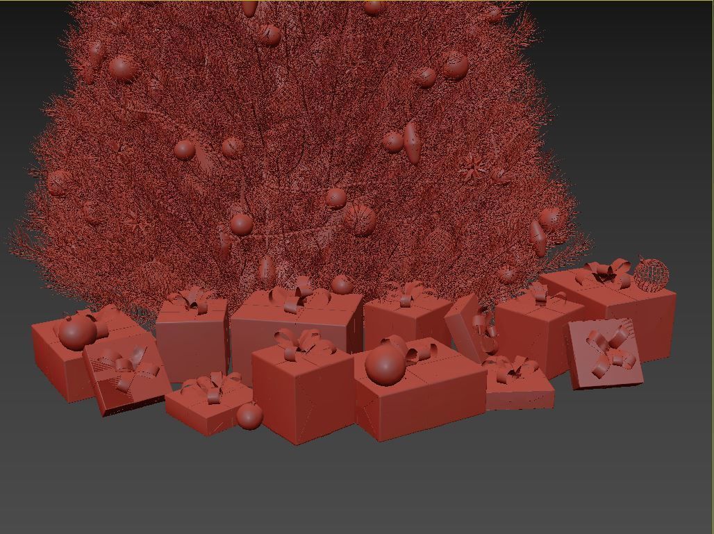 Christmas tree with decorations and presents 3D model_4