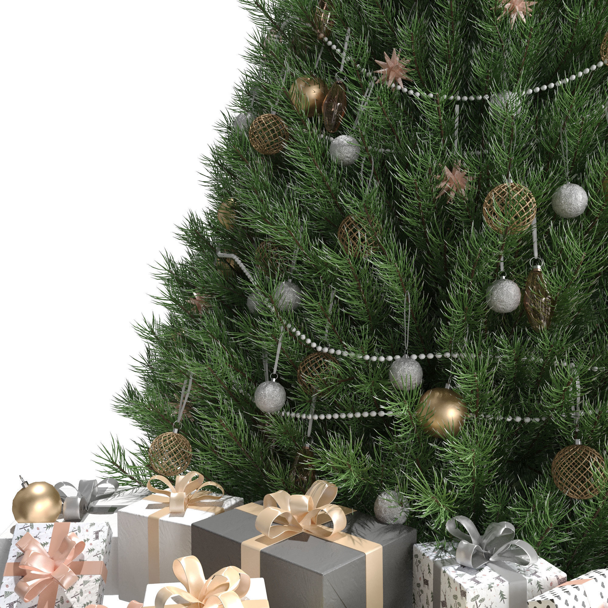 Christmas tree with decorations and presents 3D model_1