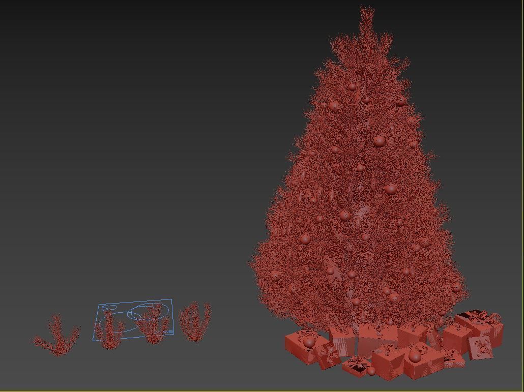 Christmas tree with decorations and presents 3D model_3