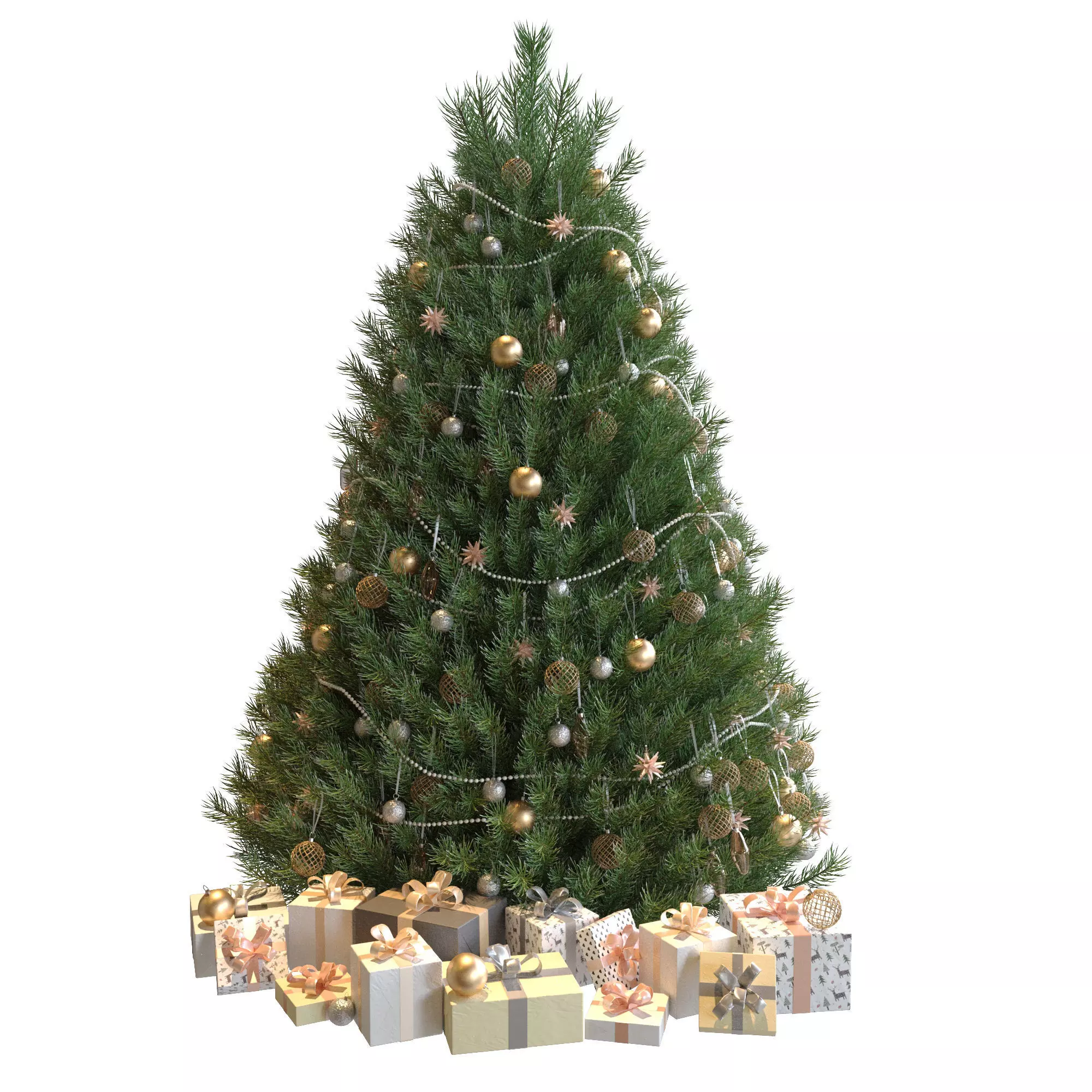 Christmas tree with decorations and presents 3D model_0