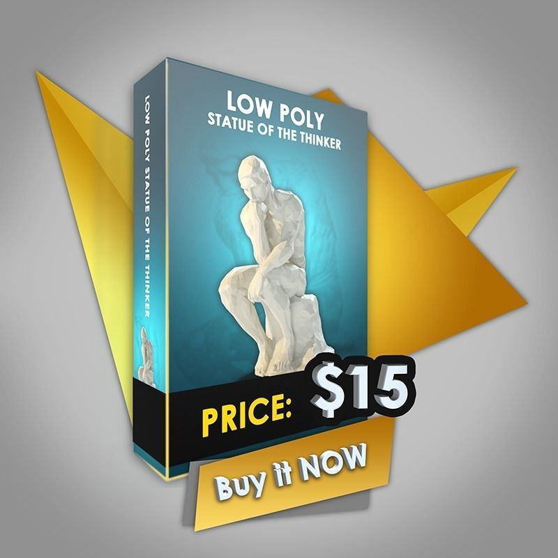 Low poly Statue of the Thinker 3D model_10