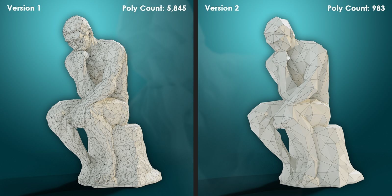 Low poly Statue of the Thinker 3D model_6