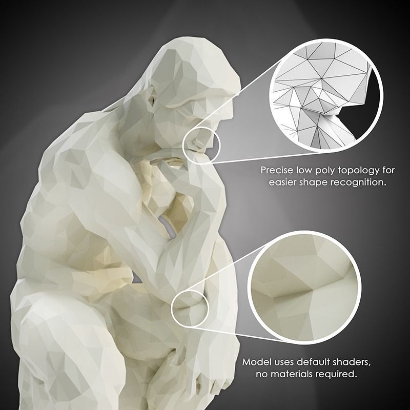 Low poly Statue of the Thinker 3D model_2