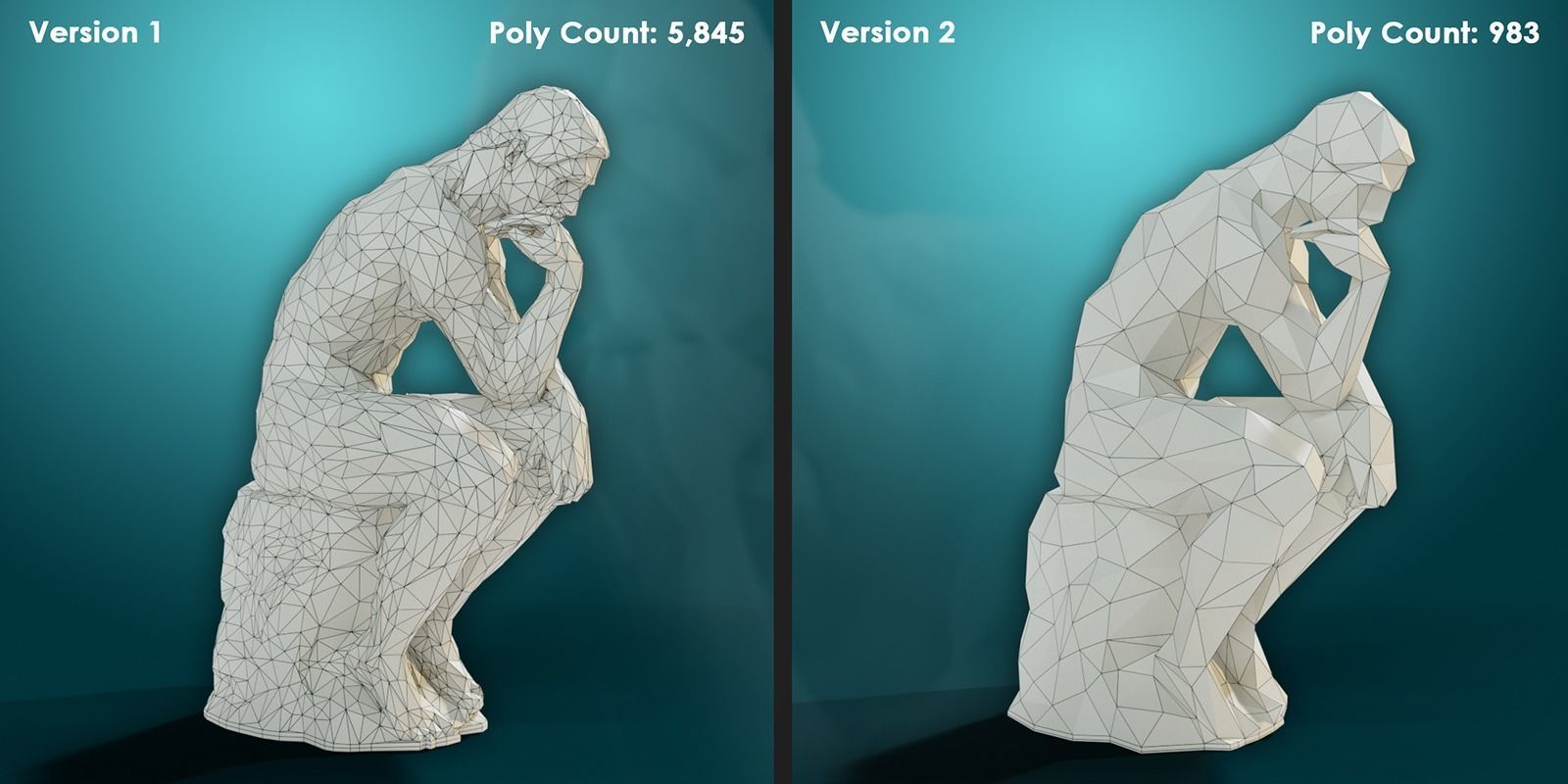 Low poly Statue of the Thinker 3D model_7