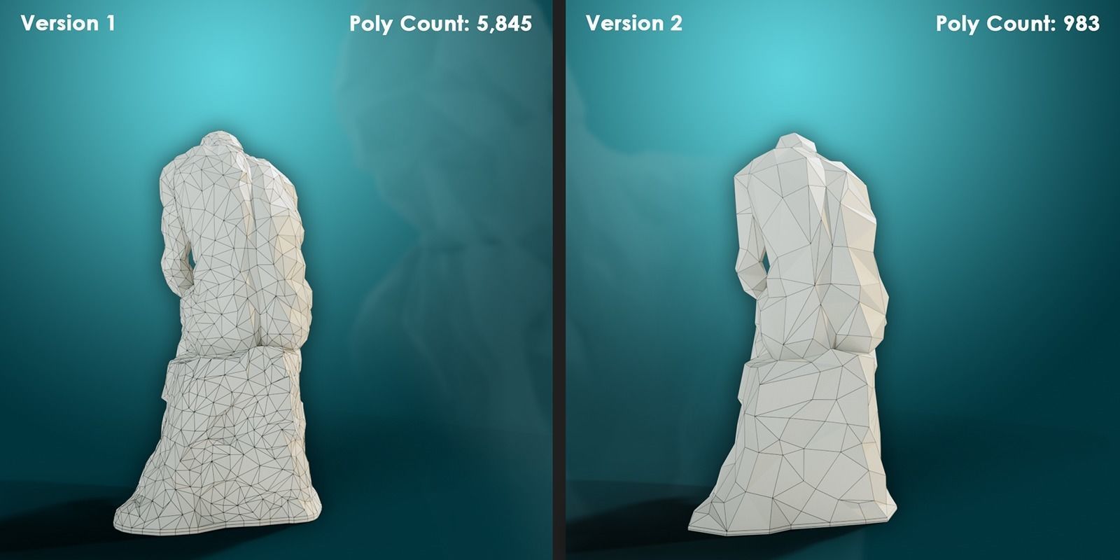 Low poly Statue of the Thinker 3D model_8