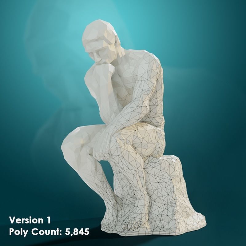 Low poly Statue of the Thinker 3D model_4