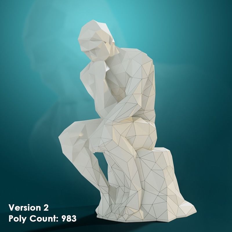 Low poly Statue of the Thinker 3D model_5