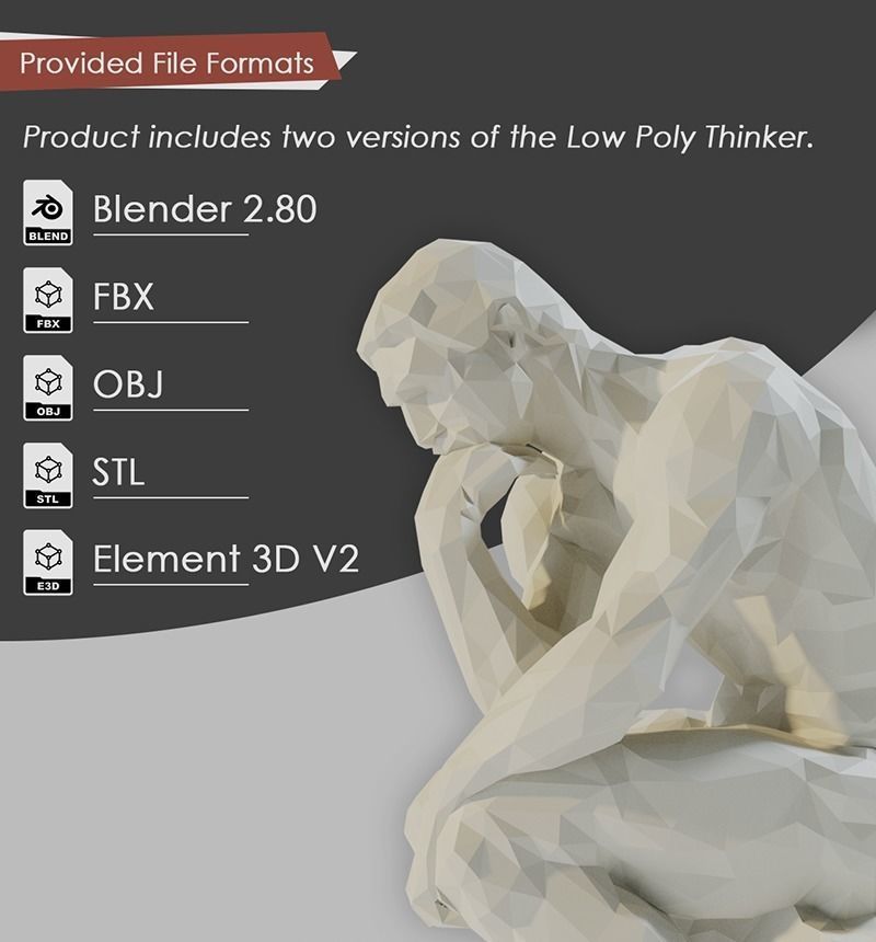Low poly Statue of the Thinker 3D model_3