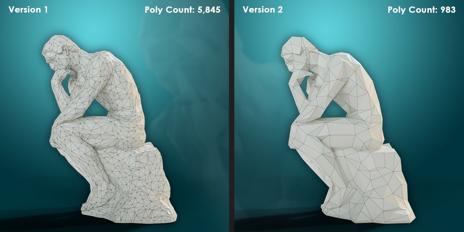 Low poly Statue of the Thinker 3D model_9