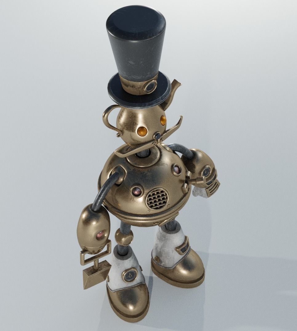 robot steampunk wearing top hat Low-poly 3D model_3