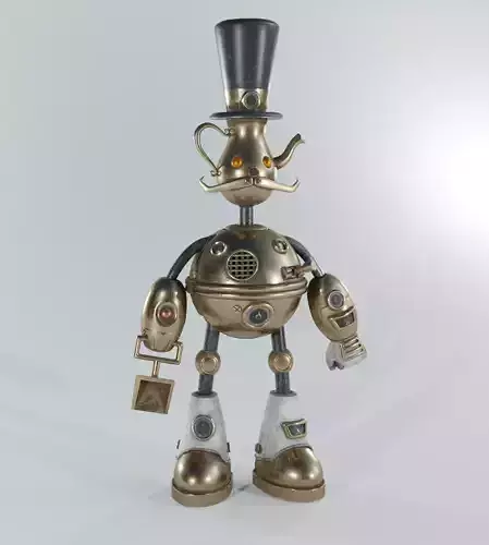 robot steampunk wearing top hat