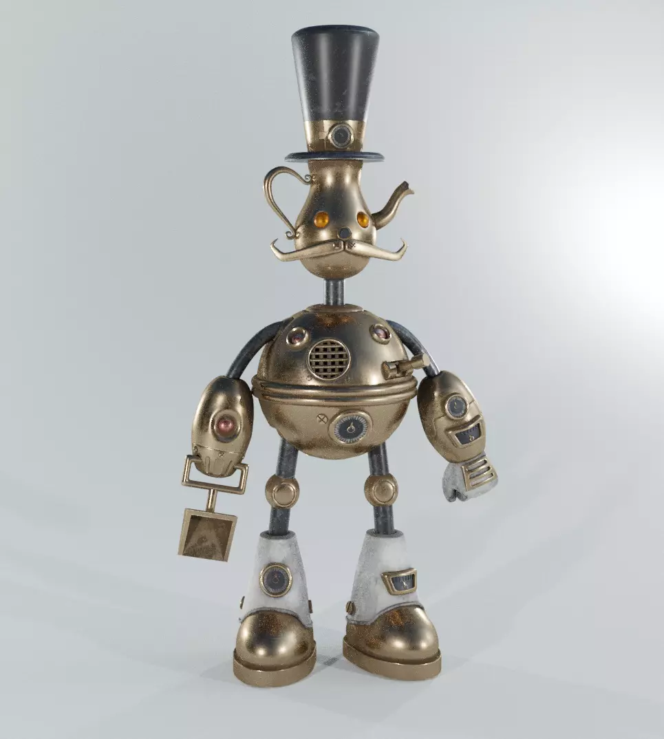 robot steampunk wearing top hat Low-poly 3D model_0