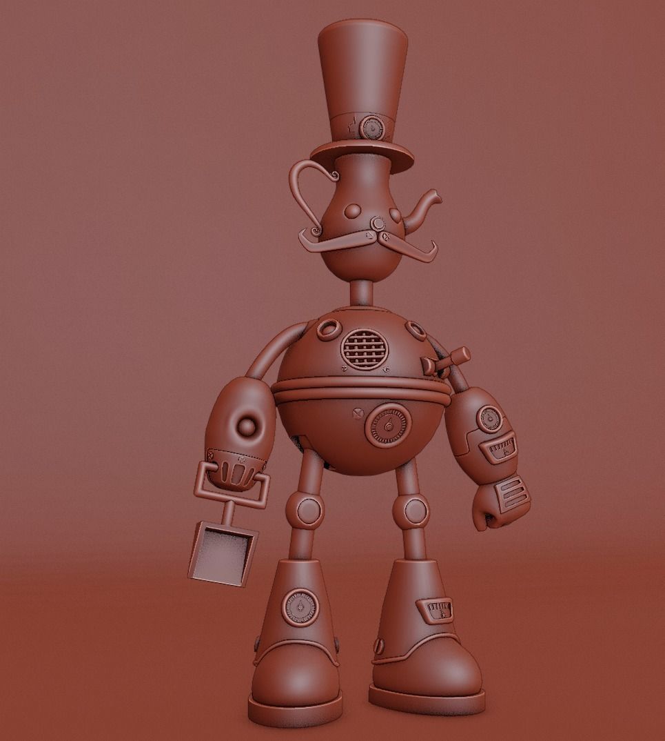 robot steampunk wearing top hat Low-poly 3D model_4