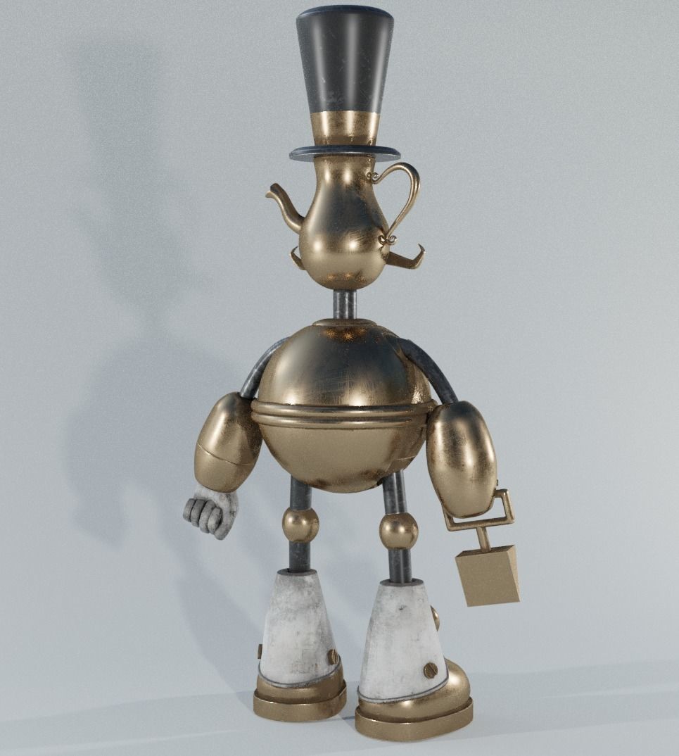 robot steampunk wearing top hat Low-poly 3D model_2