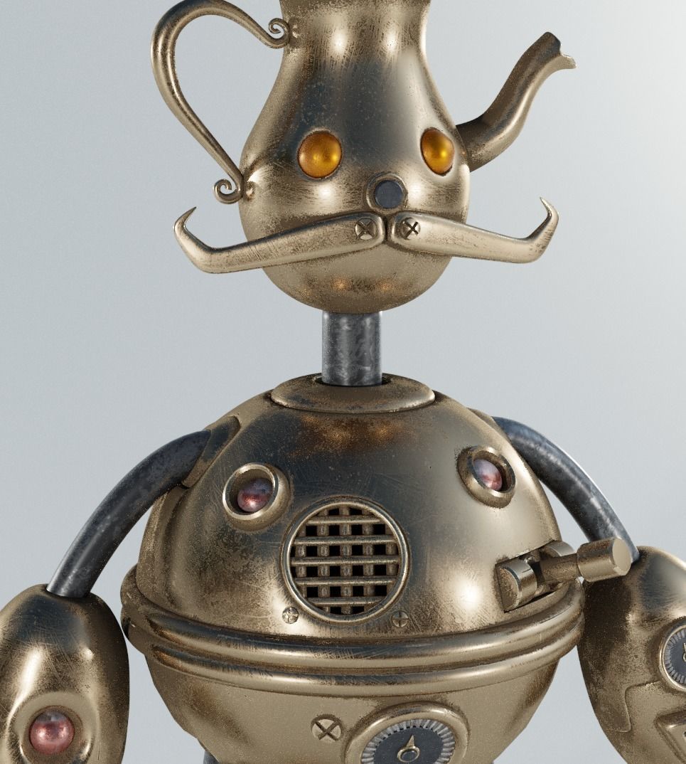 robot steampunk wearing top hat Low-poly 3D model_1