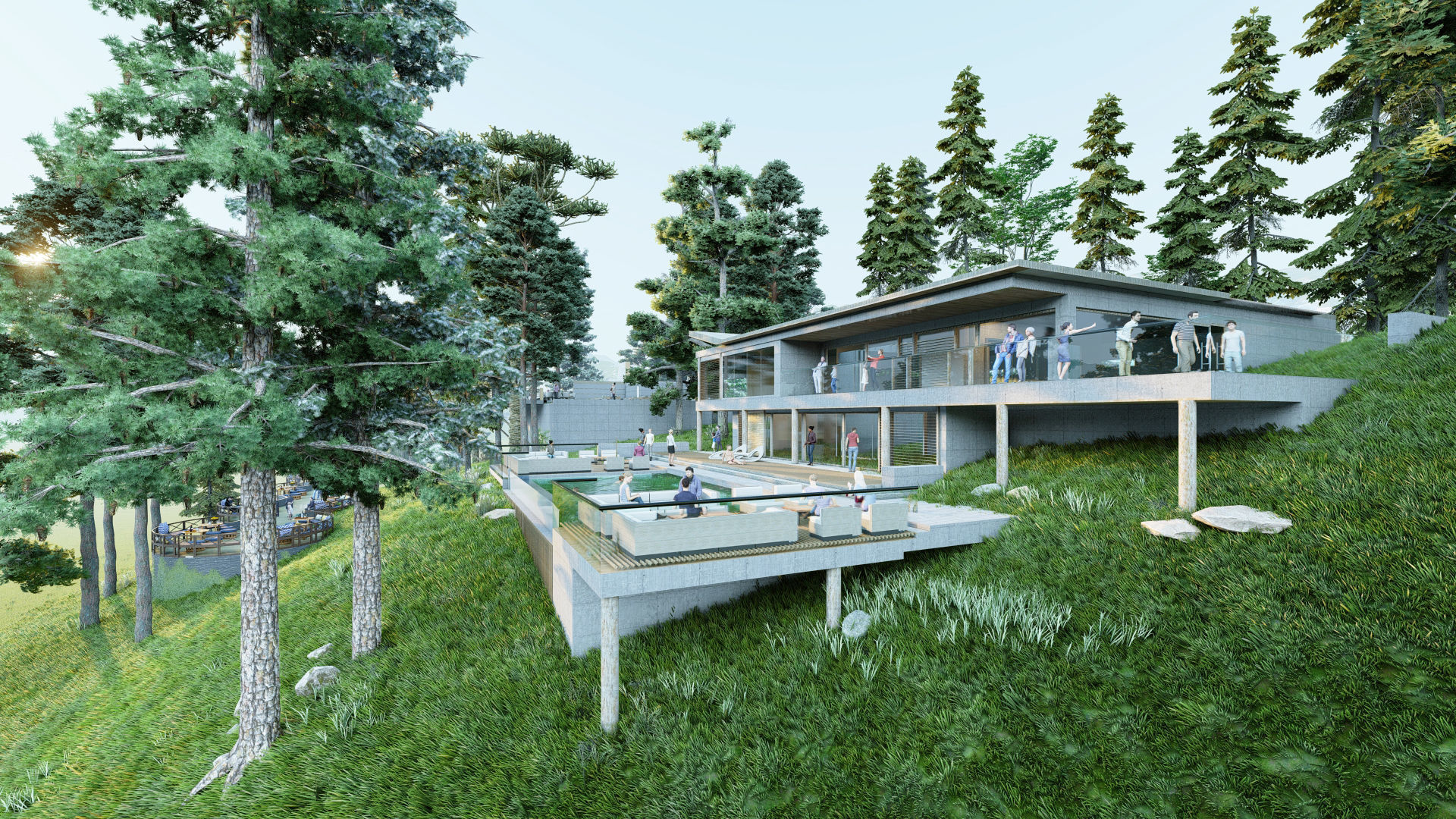 Hill view restaurant Low-poly 3D model_3