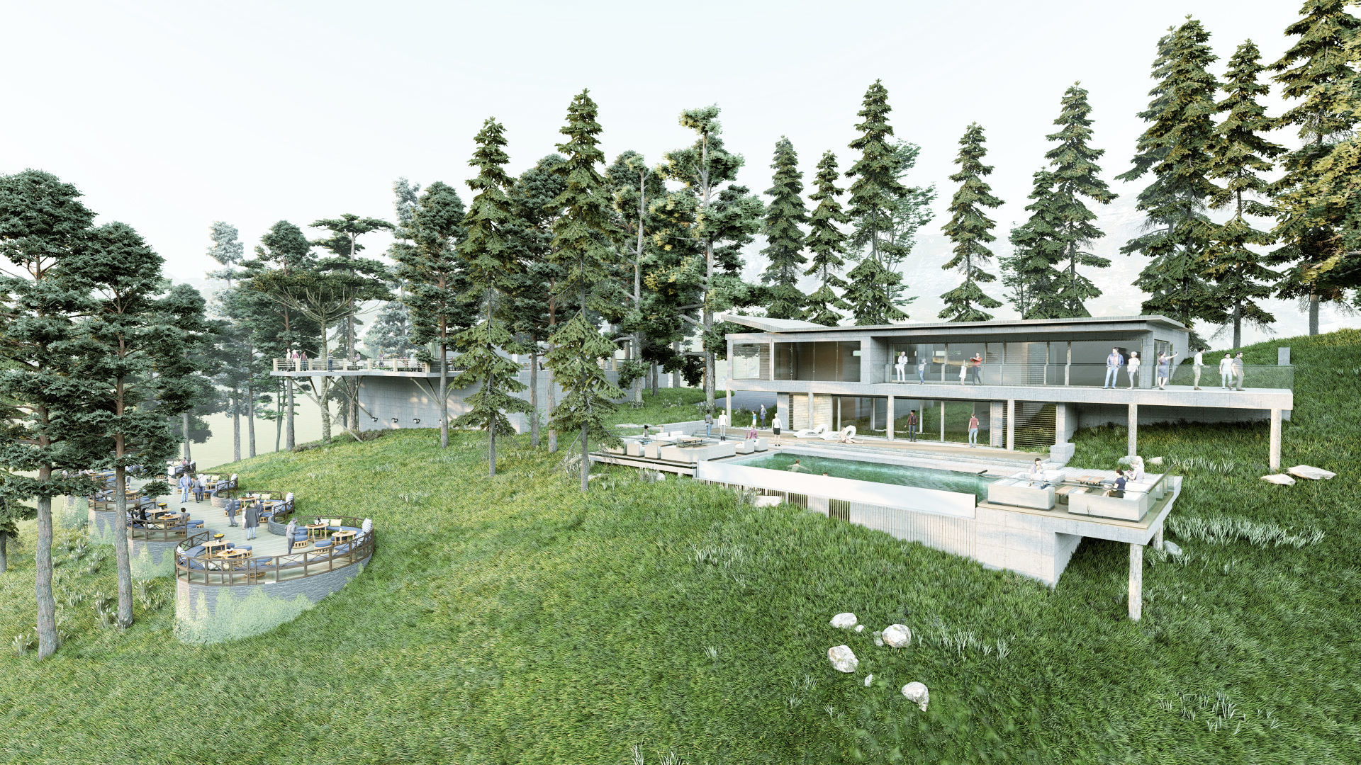 Hill view restaurant Low-poly 3D model_7