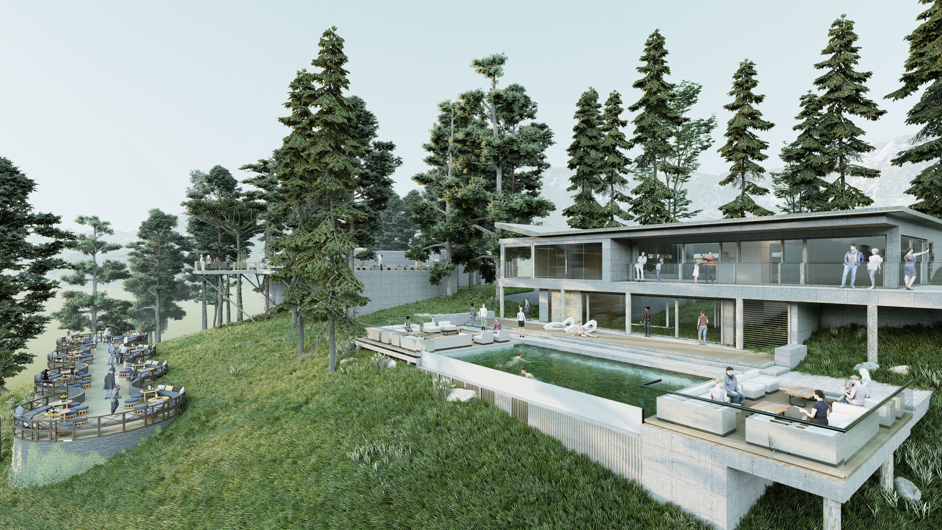 Hill view restaurant Low-poly 3D model_8