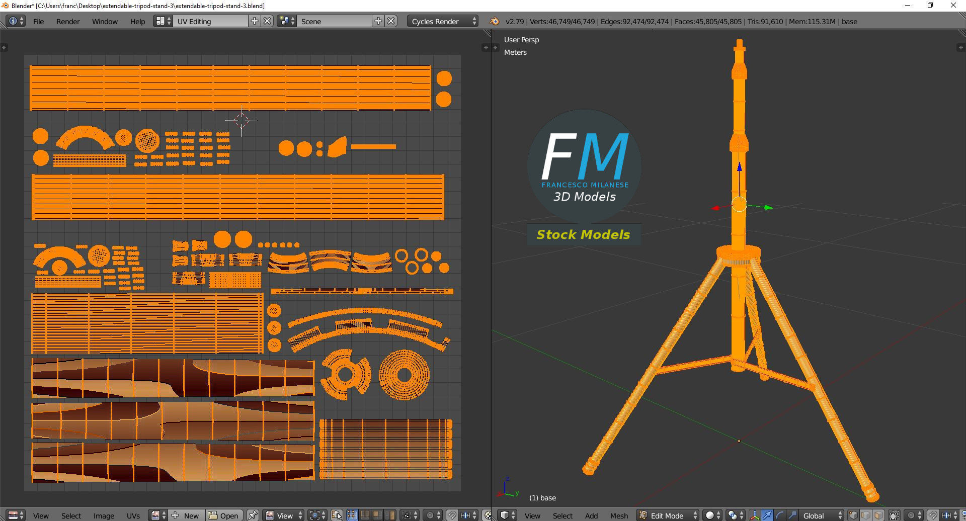 Extendable tripod stand 3 3D model_10
