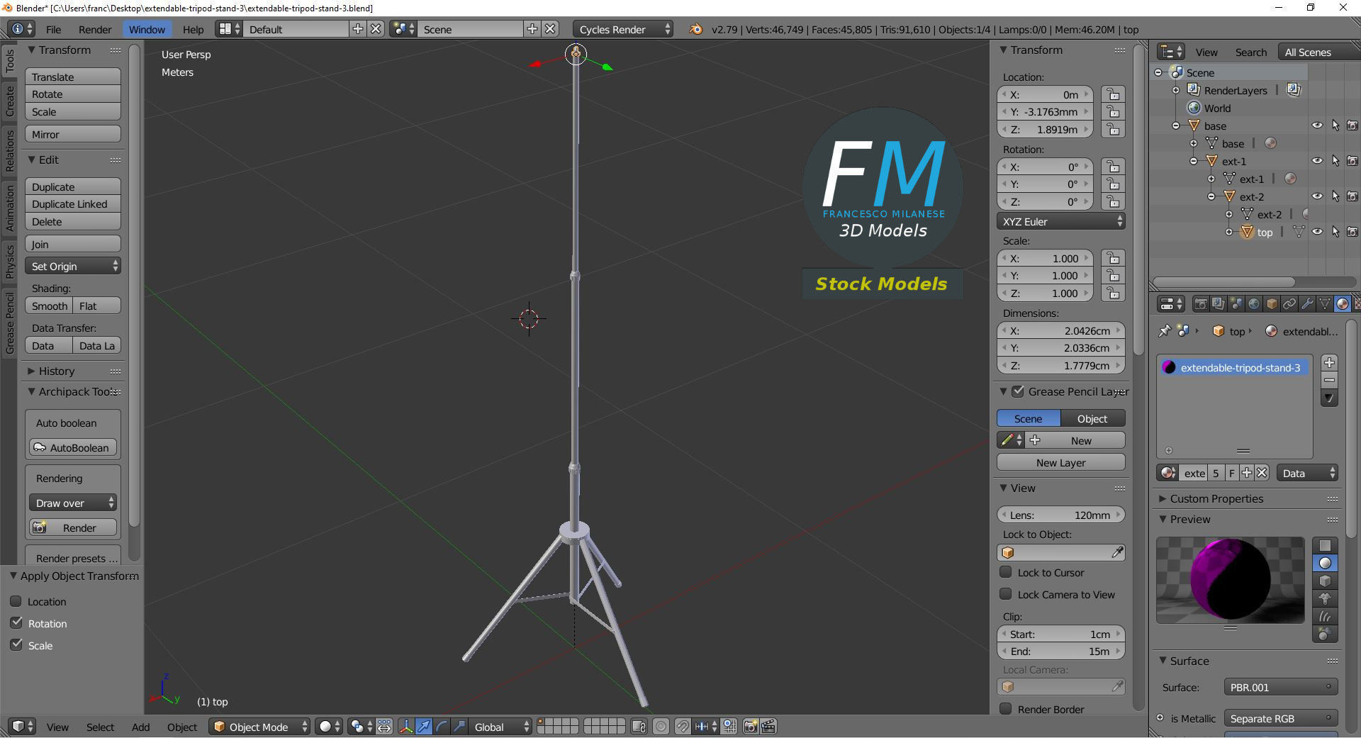 Extendable tripod stand 3 3D model_9