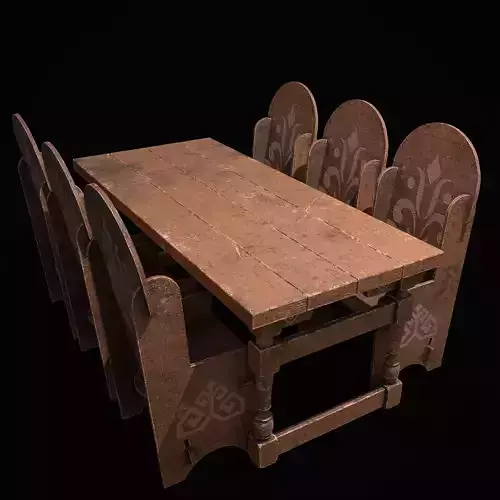 Elegant Long Table and High Chairs  3D Model Collection