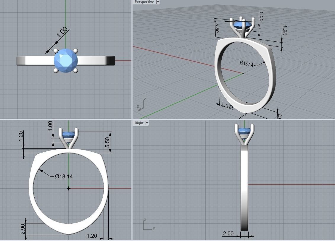 Engagement ring 3 sizes 3D print model_3